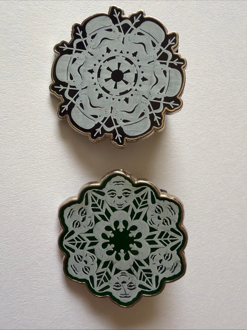 Star Wars Stormtrooper and Yoda Snowflake Disney Pins w/backings